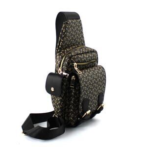 AR New York Black Printed Vegan Faux Leather‎ Sling Bag New